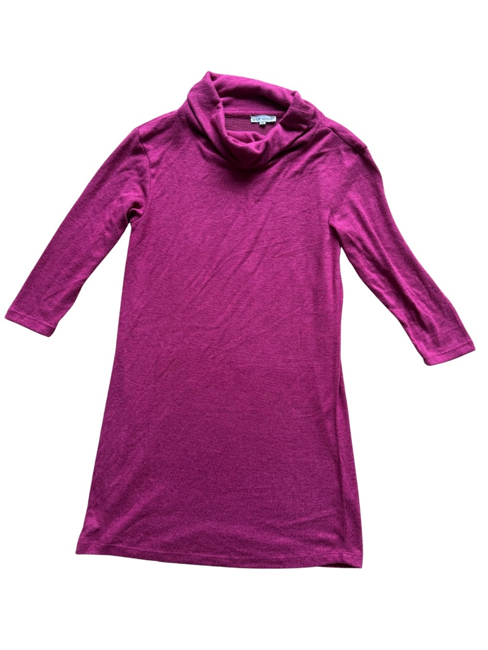 Women's Long Sleeve Cowl Neck Dress in Fuchsia - 3/4 Sleeves